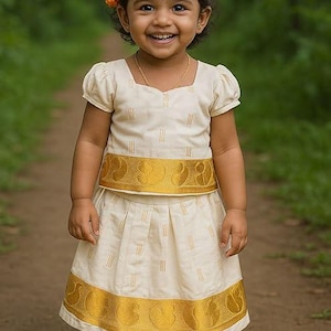 Kids Kerala Kasavu Traditional Pattu Pavadai