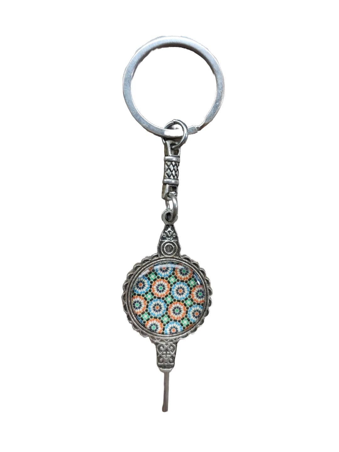 Porte-clés Maroc Chrome Avec Dôme Résine Couleur - Cadeau Souvenir, Décoration Trousseau