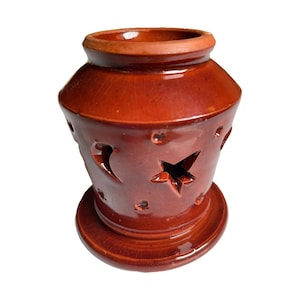 Moroccan Handmade Ceramic Lantern, Crimson Red Terracotta 10cm Ceramic Candle Holder