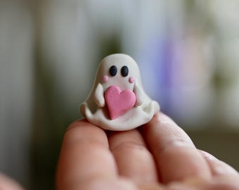 Handmade Mini Polymer Clay Heart Ghost: Spooky Plant Decor