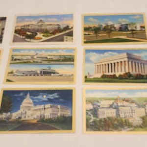 Lote de cartões postais de viagem antigos de Washington DC com instantâneos, para artesanato/coleção. Década de 1940 - 1970