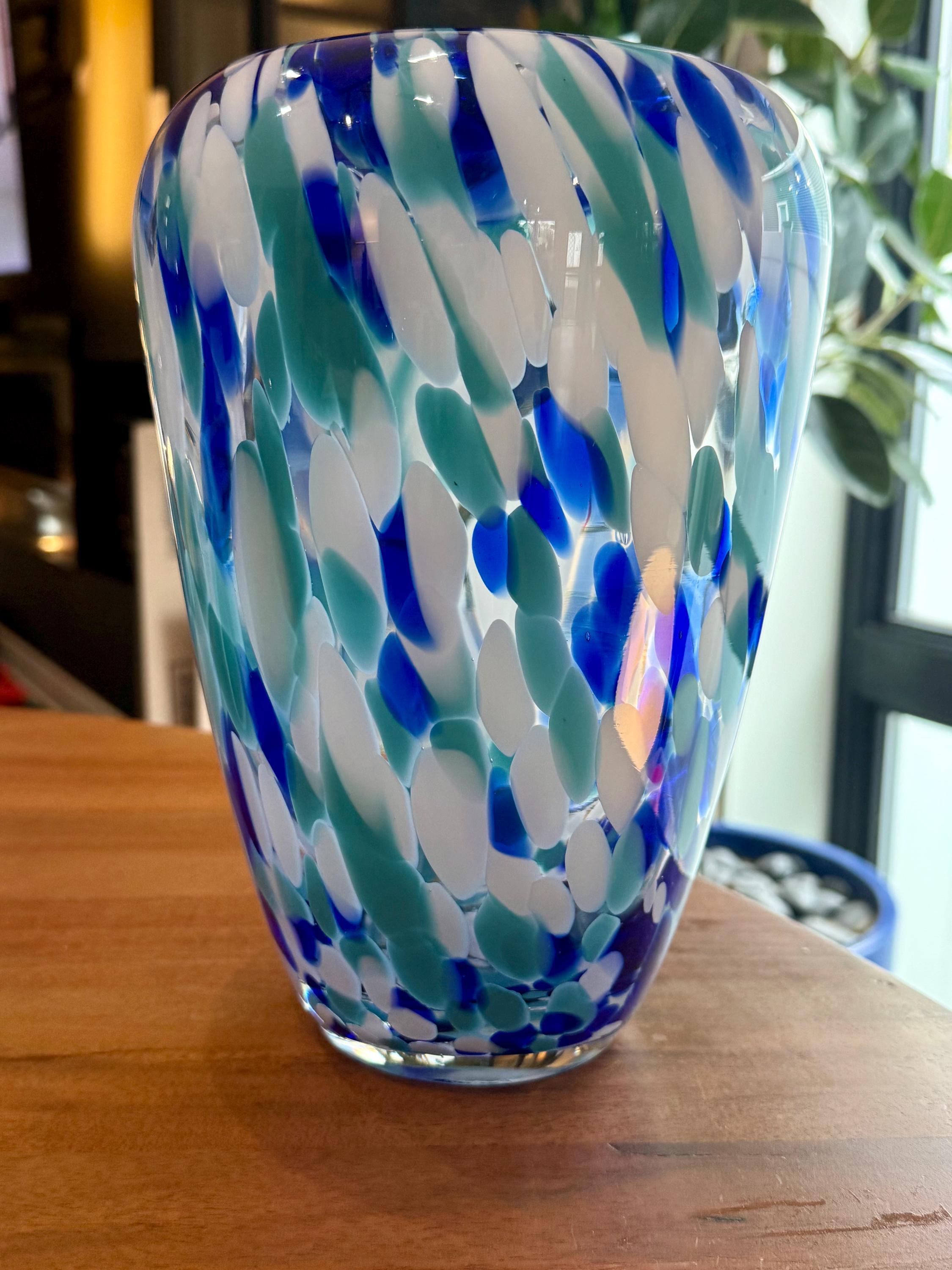 青いハンドペイント花瓶 Hand Blown Blue Tortise Vase (10.5”x 6.5”) - Etsy 日本