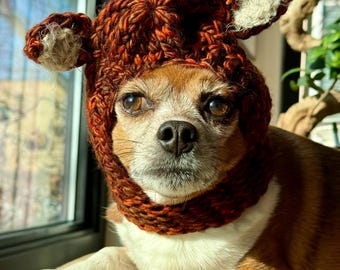Gorro de punto tejido a mano con diseño de zorro caprichoso para perros (Talla pequeña)