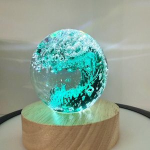Hand blown Glass Wave w/Stand (Green/Blue)