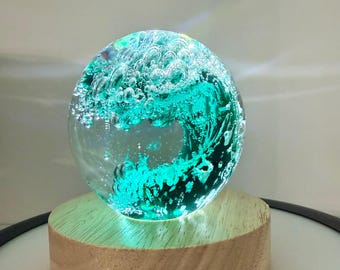 Hand blown Glass Wave w/Stand (Green/Blue)