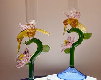 Hand blown Hummingbird Candlestick Holder (Sold individually)