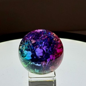 Hand blown Rainbow Crackle Glass Orb (2-inch)