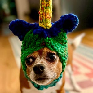 Handgestrickter Snood für Hunde mit Einhorn Motiv (Größe XS)
