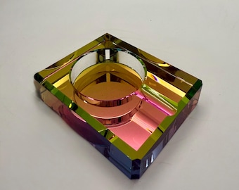 Crystal Glass Art Deco Inspired Ashtray (Pink/Multi)