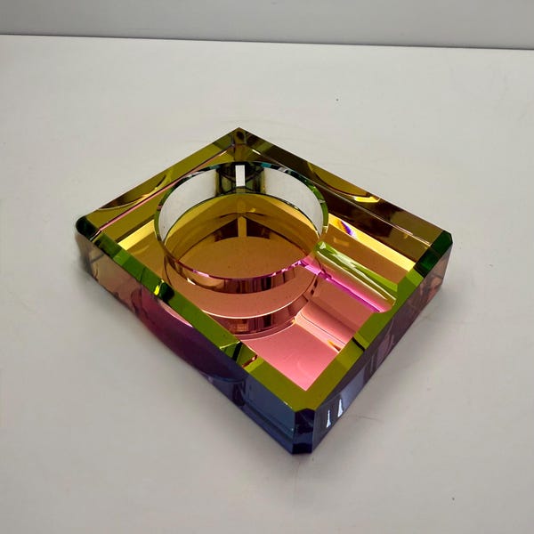 Cenicero de cristal de inspiración Art Déco (Rosa/Multicolor)