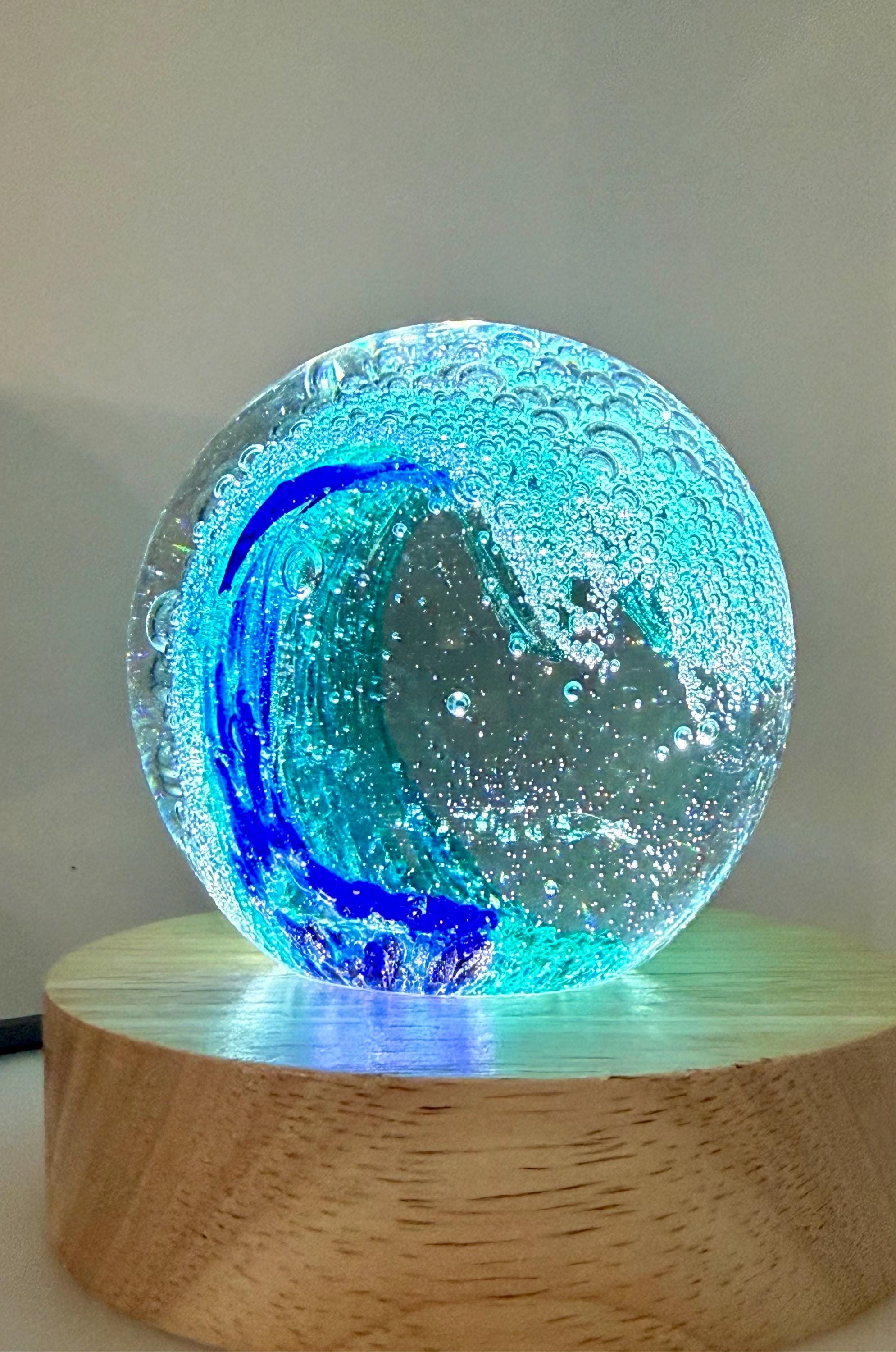 Hand blown Glass Wave w/Stand (Blue/Light Blue)