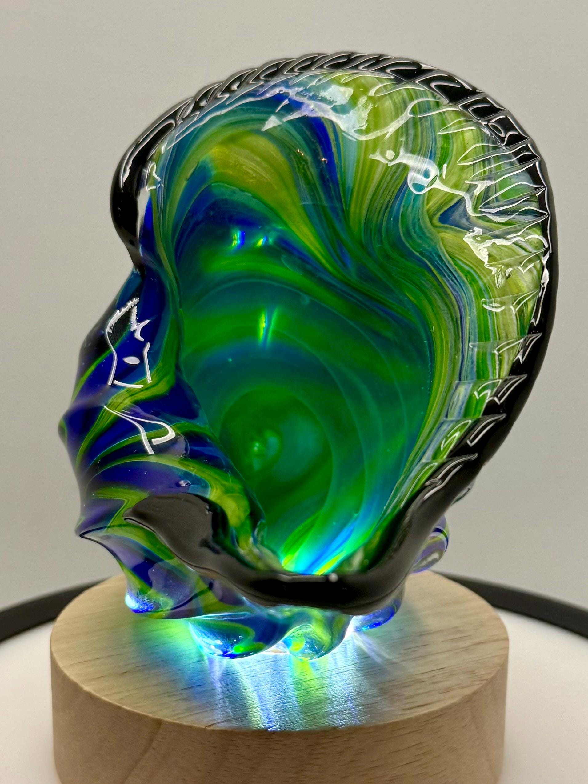 Handblown Glass Conch Shell Statue With USB LED Stand (8-inch) Green ...