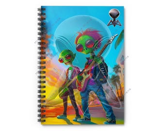 Spiral Notebook - Alien Rockstars, Alien Stationery, Art Journal, Artist Notepad, Unique Gift by Mischievous Aliens