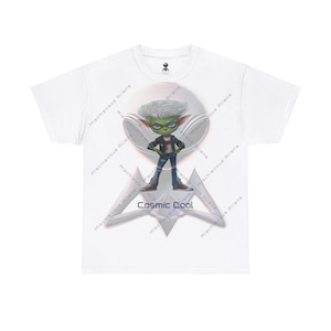 Personalized Alien in a Leather Jacket by Mischievous Aliens. Unisex Heavy Cotton Tee.