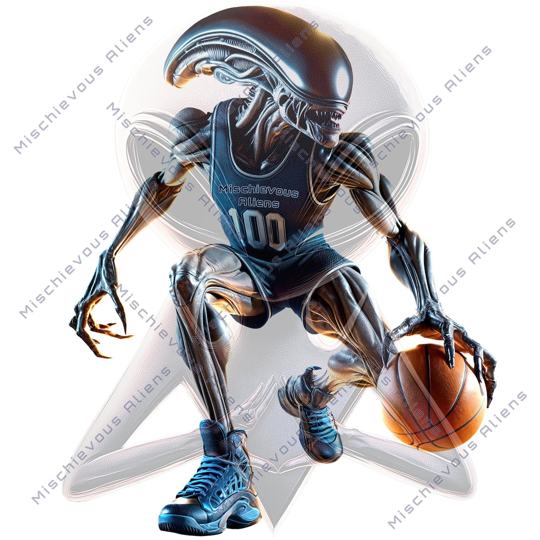 Alien Playing Basketball Kiss-cut Sticker by Mischievous Aliens Space ...