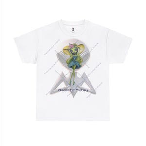 Personalize Cute Alien in a Sundress by Mischievous Aliens. Unisex Heavy Cotton Tee.