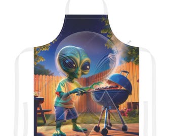Apron, Alien Grilling in the Summertime - Cooking Apron, BBQ Apron, Funny Chef Apron, Summer Grilling Apron by Mischievous Aliens