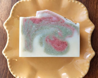 Mustard Yellow Vintage Soap Dish with Your Choice of Handmade Cold Process Soap