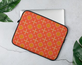 Sleeve Laptop orange tribal print student gift coworker gift