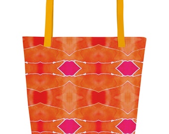 Grocery bag Everything tote Back to School Bag | Coachella Bag Large Orange tribal print All-Over Print Coachella Bag gift for her