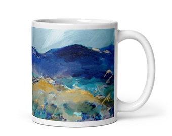 Colorful Coffee Mug Landscape painting coffee mug White glossy travel mug