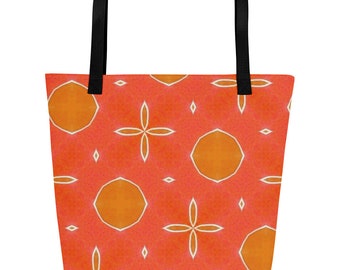 Grocery bag Everything tote Back to School Bag | SANTA FE BAG Large orange print bag abstract Print Large Beach Tote