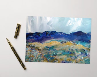 Art cards|Blue hills blank western landscape Greeting card outside painting thank you card