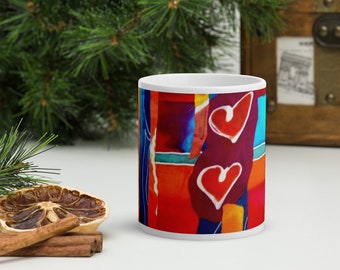 Colorful Coffee Mug Double heart coffee mug bright colors tea mug great gift