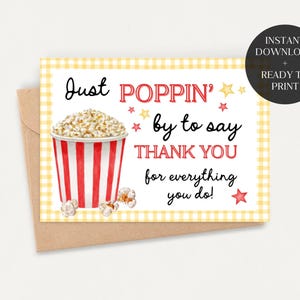 Tarjeta de regalo de agradecimiento para maestros de Popcorn / Etiquetas de regalo / Etiqueta de agradecimiento / Etiqueta de cuidado infantil / Regalo de agradecimiento para maestros / Solo paso para decir gracias