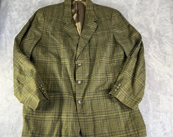 Banana Republic Blazer Mens XL Olive Green Plaid 100% Linen Summer Sport Coat
