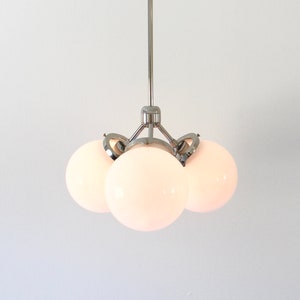 Modern Pendant Light, 3 White Glass Bubble Globe Shades, Polished Nickel or Matte Black, Ceiling Mount Lighting Fixture