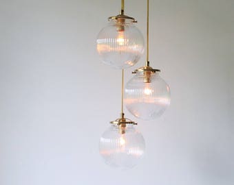 Glass Globe Chandelier, 3 Falling Orb Pendant Lights, Modern Home Statement Lighting