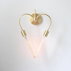 Heart Shaped, Wall Sconce, Brass lighting, Industrial, Vanity, Mid Century, Unique, Art, Gold, Gift Idea, Hanging Lamp, Love, Bulbs Included image 1