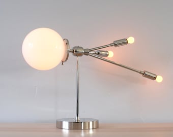 Polished Nickel Table Lamp, Sputnik Mid Century Lighting Fixture, Comet, Space Age, Space Ship Rocket Design by BootsNGus, Bulbs Included