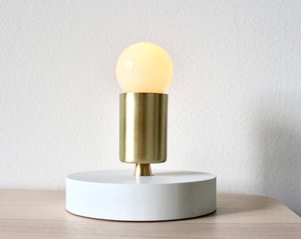 Table Lamp, Minimalist Desk Lamp In Brass Or Polished Nickel, Wood Base In Custom Colors, Mid Century Modern Industrial Lighting Fixture