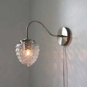 Wall Sconce Lamp, Chrome Finish, Acorn Shaped Textured Glass Globe Shade, Modern Gooseneck Wall Sconce Hanging Lighting Fixture