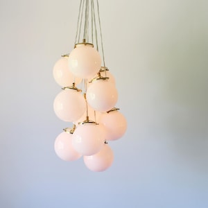 Globe Bubble Chandelier Lighting Fixture, 10 Hanging White Glass Orb Clustered Pendants, Modern Lighting & Home Decor