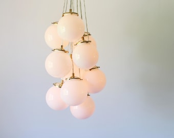 Globe Bubble Chandelier Lighting Fixture, 10 Hanging White Glass Orb Clustered Pendants, Modern Lighting & Home Decor