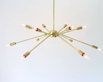 Sputnik Chandelier, Large Starburst Pendant Lighting Fixture, 12 arms, Modern Brass Geometric Chandelier, Bulbs Included, Free Shipping