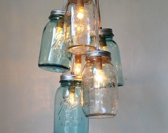 Mason Jar Chandelier Mason Jar Light 2 Tier Modern | Etsy