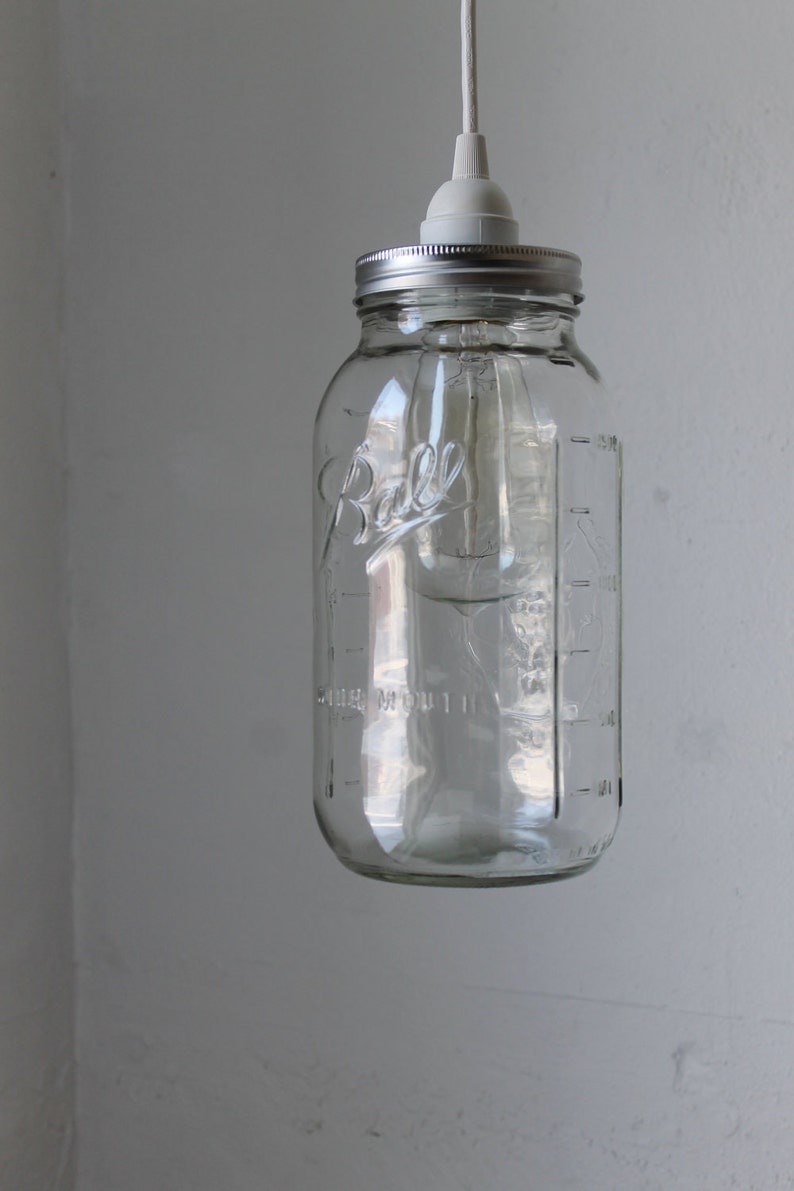 Mason Jar Pendant Lamp, Large Half Gallon Mason Jar Hanging Lighting Fixture, Upcycled Rustic Modern Chic BootsNGus Home Lighting and Decor image 4