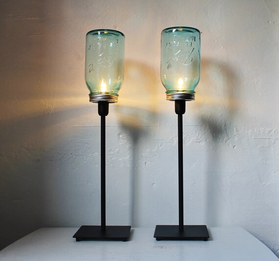 Mason Jar Lamps Set Of 2 Mason Jar Table Desk Lamps Antique Etsy