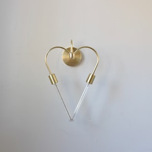 Heart Shaped, Wall Sconce, Brass lighting, Industrial, Vanity, Mid Century, Unique, Art, Gold, Gift Idea, Hanging Lamp, Love, Bulbs Included image 2