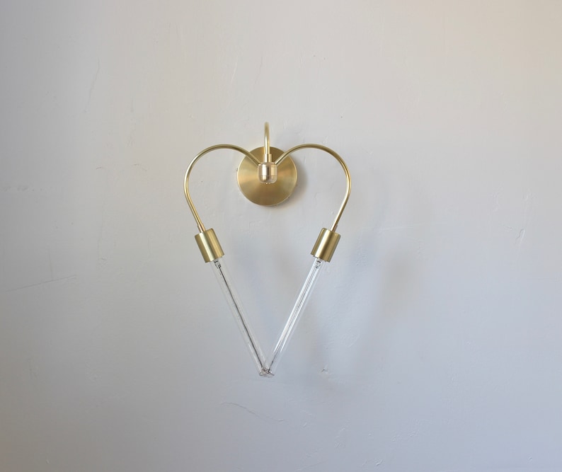 Heart Shaped, Wall Sconce, Brass lighting, Industrial, Vanity, Mid Century, Unique, Art, Gold, Gift Idea, Hanging Lamp, Love, Bulbs Included image 2