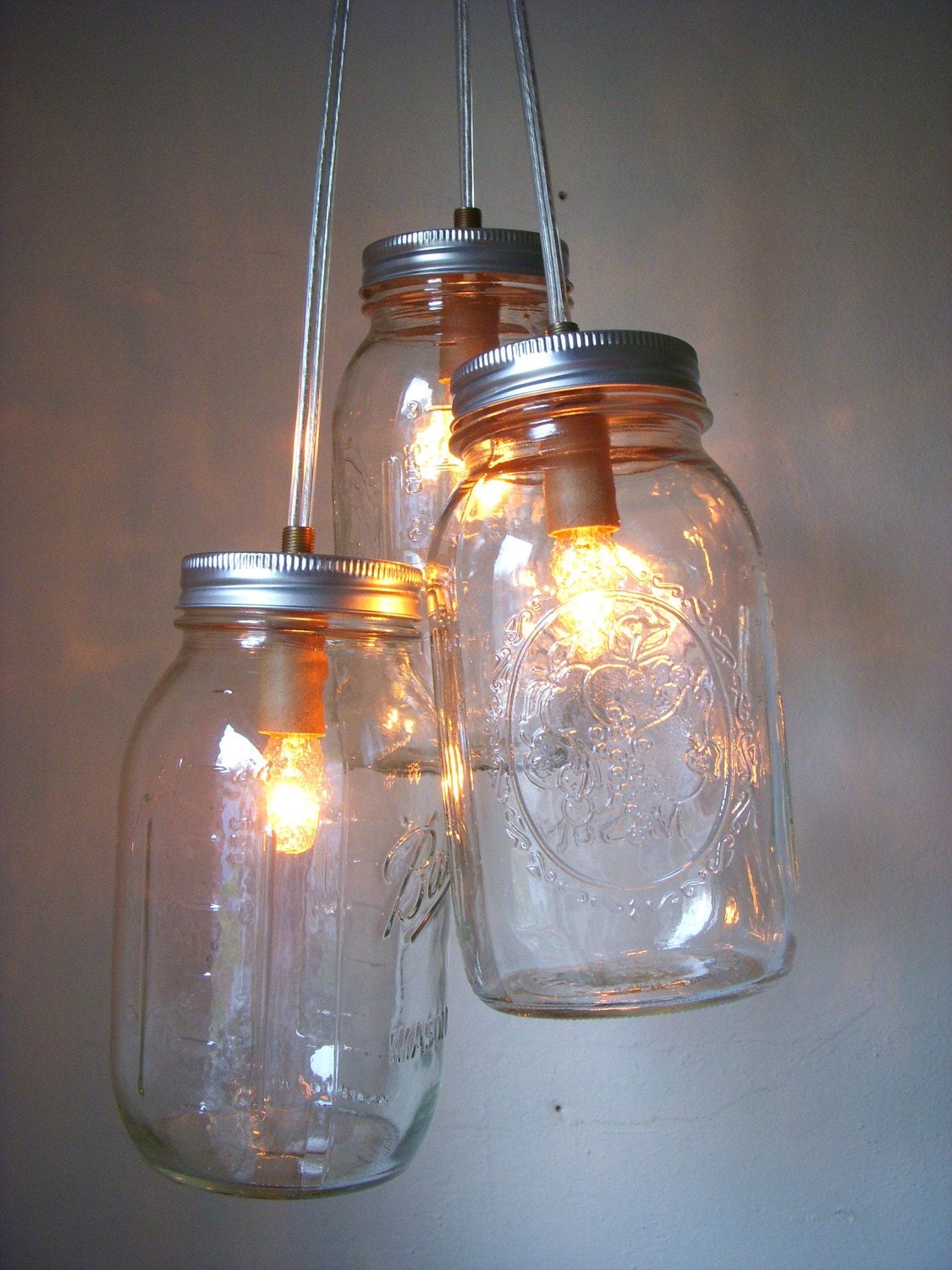 COUNTRY GLOW Mason Jar Chandelier 3 Quart Jars | Etsy