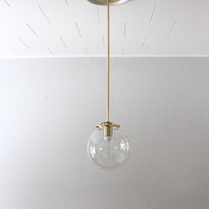 Bubble Pendant Light, 8 Clear Glass Globe Shade, Brass Finish, Single Mid Century Modern Hanging Pendant Lighting Fixture image 3
