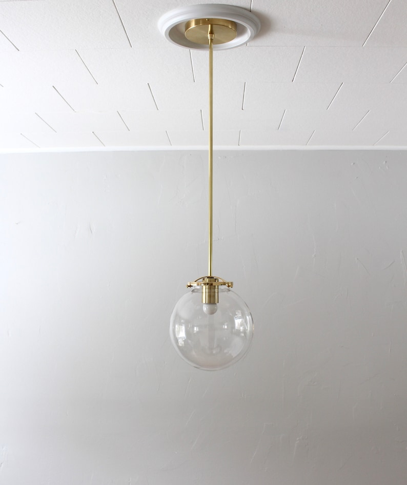 Bubble Pendant Light, 8 Clear Glass Globe Shade, Brass Finish, Single Mid Century Modern Hanging Pendant Lighting Fixture image 3