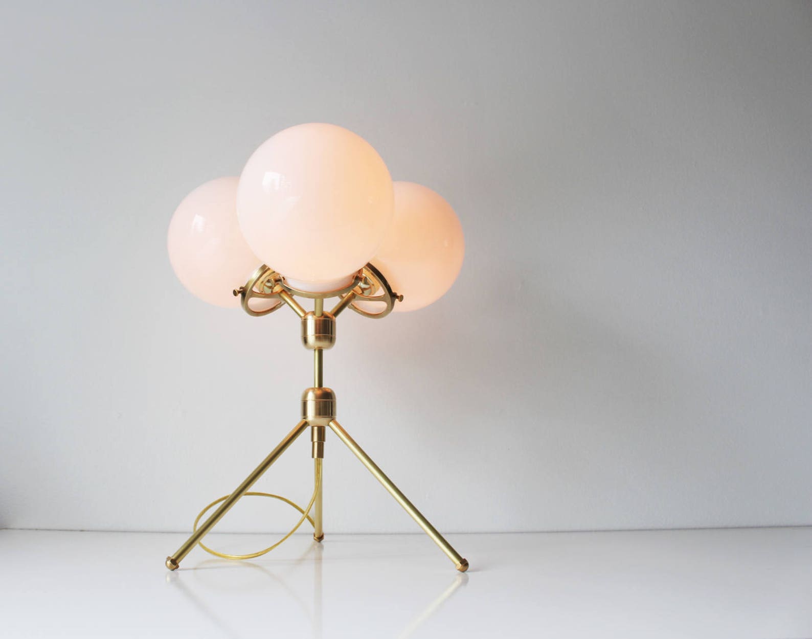 Brass Table Lamp Tripod Desk Lamp 3 White Glass Globe Etsy