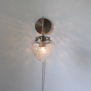 Wall Sconce Lamp, Chrome Finish, Acorn Shaped Textured Glass Globe Shade, Modern Gooseneck Wall Sconce Hanging Lighting Fixture image 9