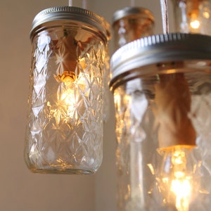 Mason Jar Chandelier, Spiral Waterfall Mason Jar Lighting Fixture With 8 Quilted Pint Jars, BootsNGus Rustic Modern Home Lighting & Decor image 4